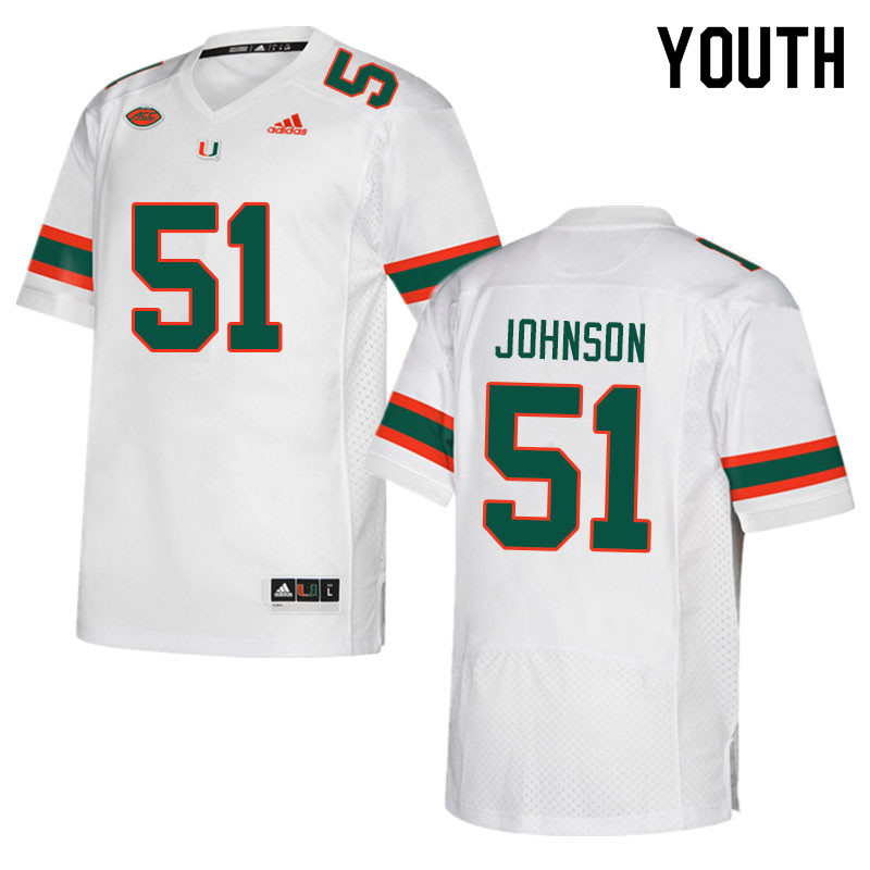 Youth #51 Tyler Johnson Miami Hurricanes College Football Jerseys Sale-White - Click Image to Close